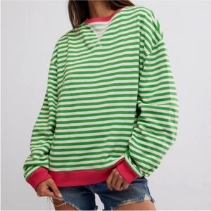 Free People Classic Stripe Oversized Crewneck Pullover in Green